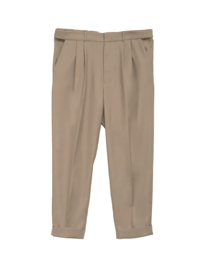 Front of a size 2 Drayton Pleat Front Pant Khaki in khaki by BAACAL. | dia_product_style_image_id:323974